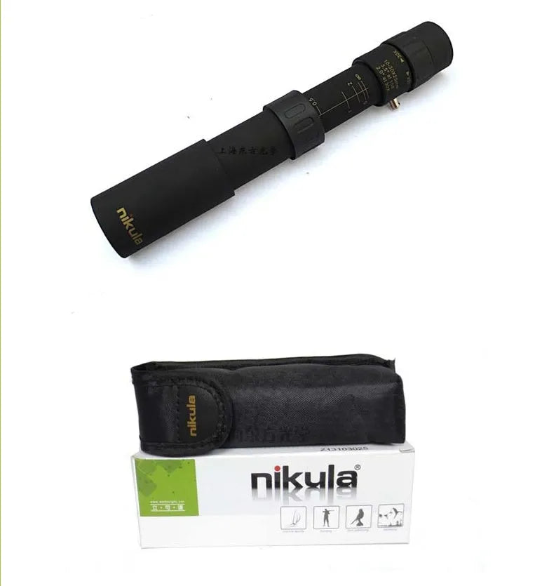 Nicholas 10-30x25 telescope in black, collapsed size 127mm, with zoom ring and rubber grip