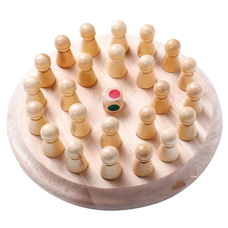 Beech wood memory chess educational game for children with colour matching pieces and storage box