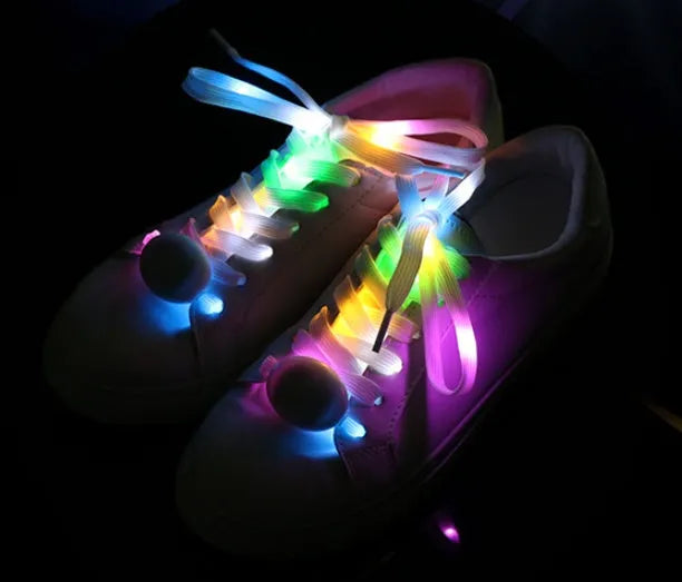 Nylon luminous shoelace glowing in dark on sneakers