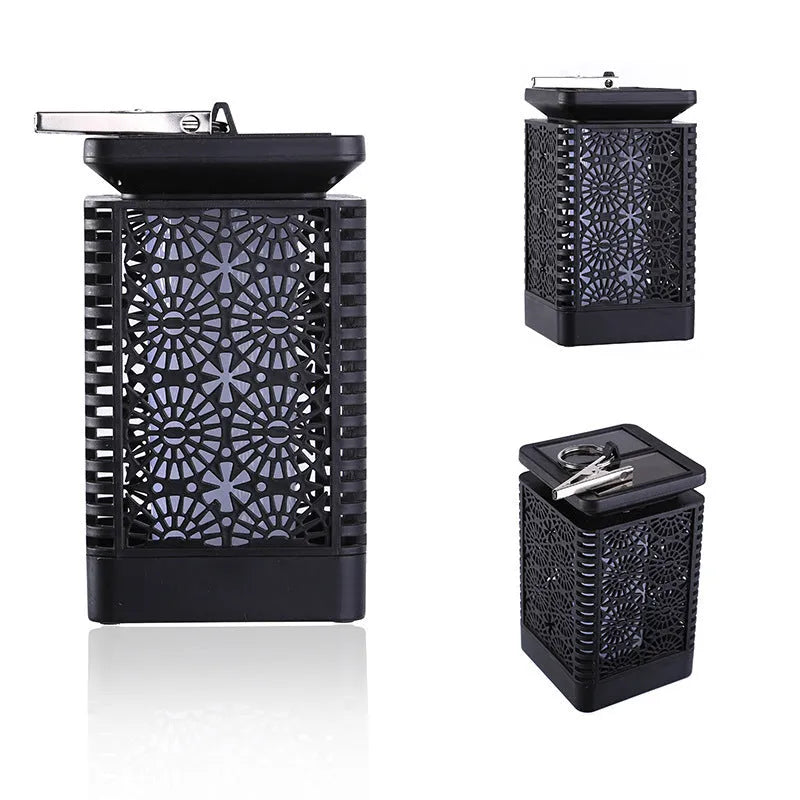Solar-powered retro-style flame lamp for outdoor garden and patio lighting.