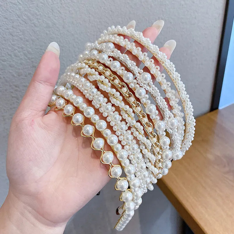 Thin imitation pearl headband on metal base approximately 14cm, available in Pearl A Pearl B Pearl C colours