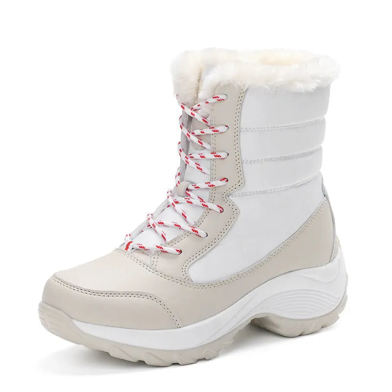Velvet high-top women's snow boots waterproof umbrella cloth upper round toe wedge heel winter footwear