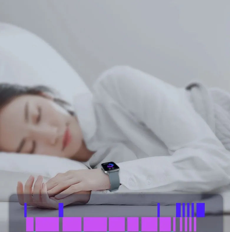 Black smart watch with 1.7-inch colour touch screen and adjustable strap on a wrist.