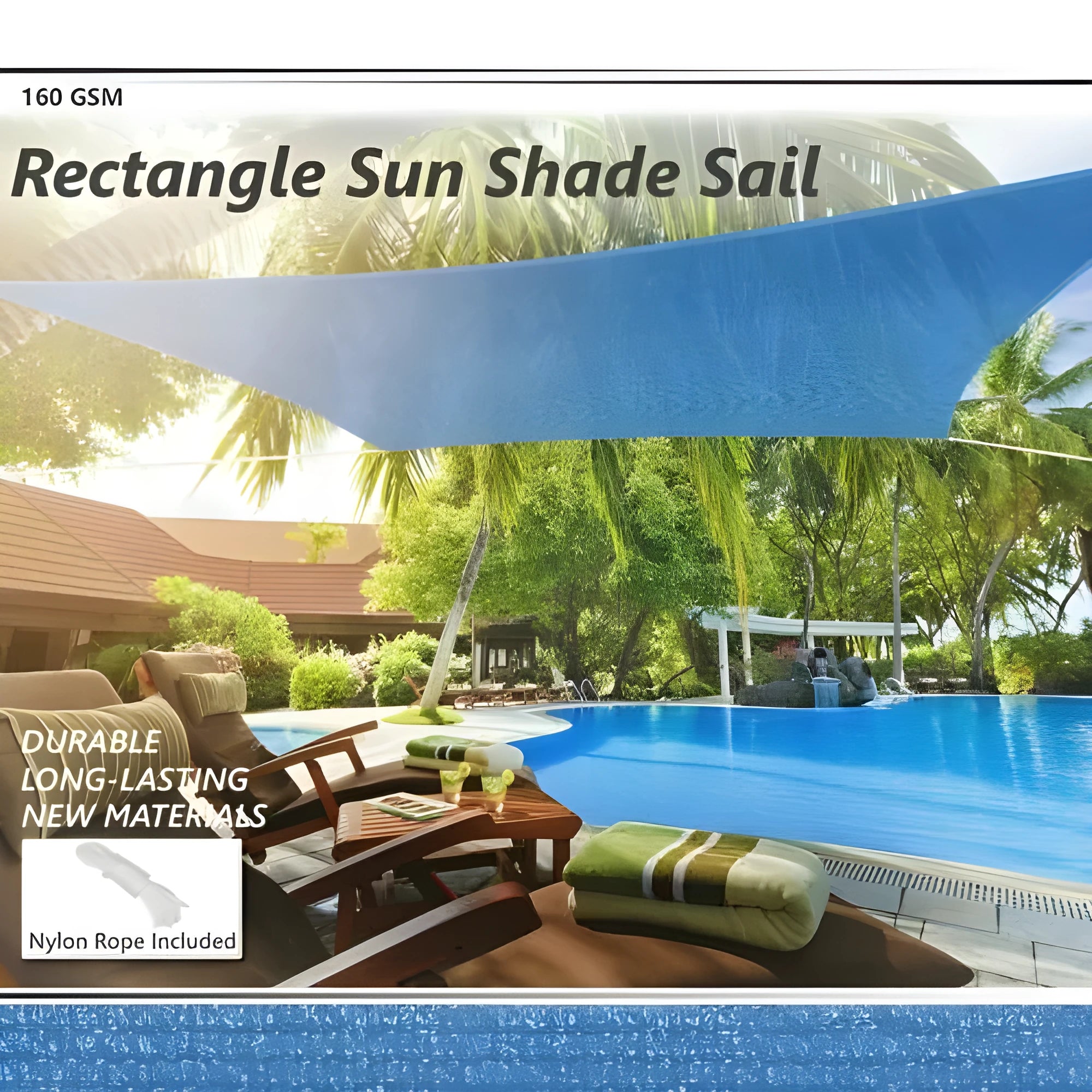 Curved square UV protection shade sail in garden setting showing 3x4 metre dimensions