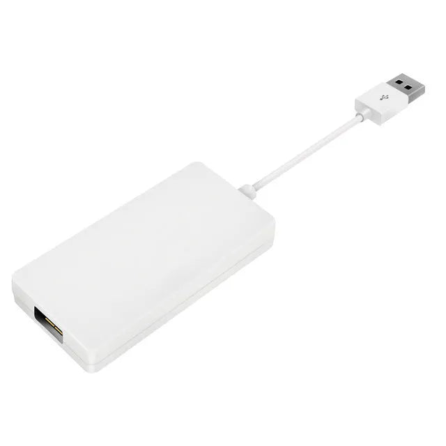 Black wireless CarPlay USB dongle adapter for iPhone and Android car stereo connectivity