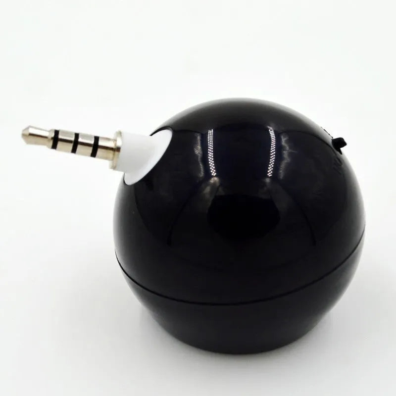 Small inline mobile phone speaker in black, 4.2 cm size, with loud bass and rechargeable battery
