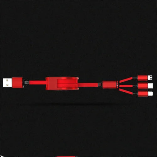 3-in-1 telescopic USB charging cable extended to 120cm length with titanium alloy connectors