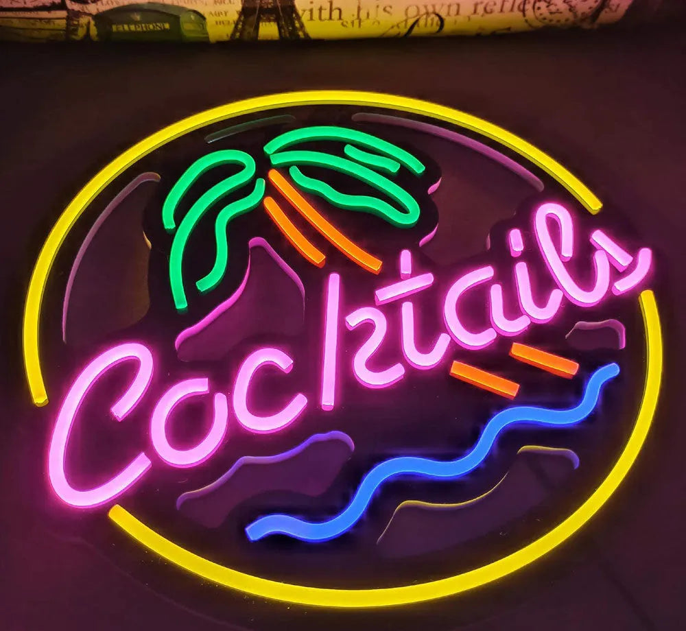 LED coffee neon advertising billboard with bright mixed colours for bar or shop window display.