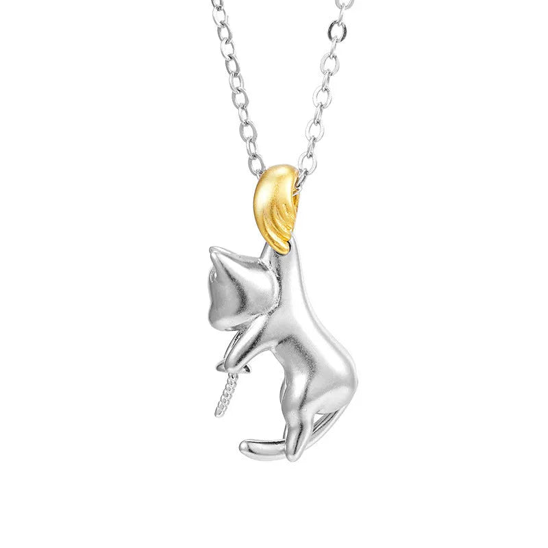 925 sterling silver clavicle chain necklace with electroplated cat charm in multiple configuration options