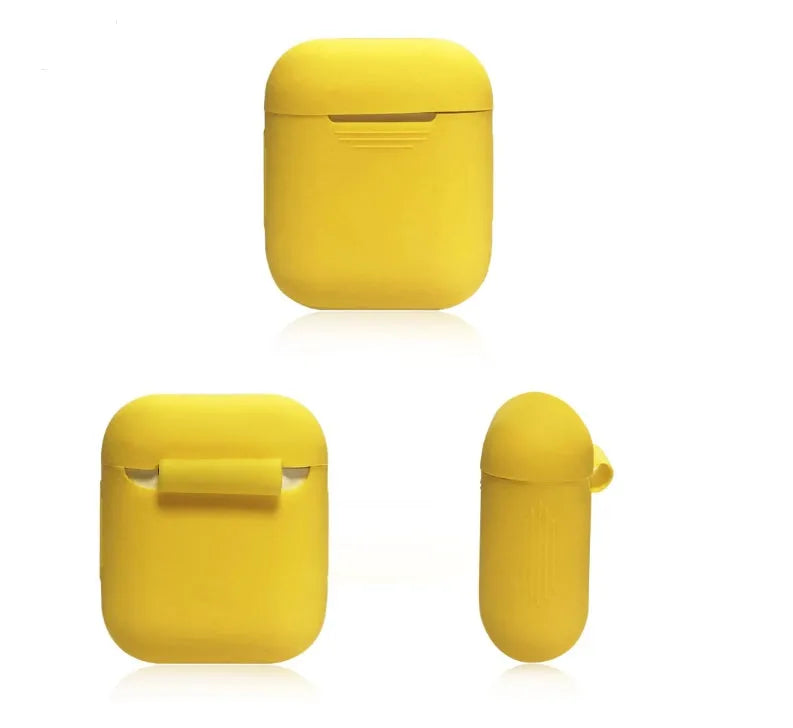Soft silicone protective case for Bluetooth headphones in various colours on a grey background.