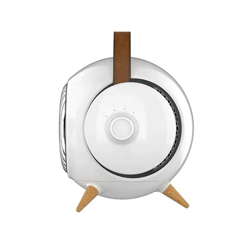 White household heater with forced air supply and shaking head on floor