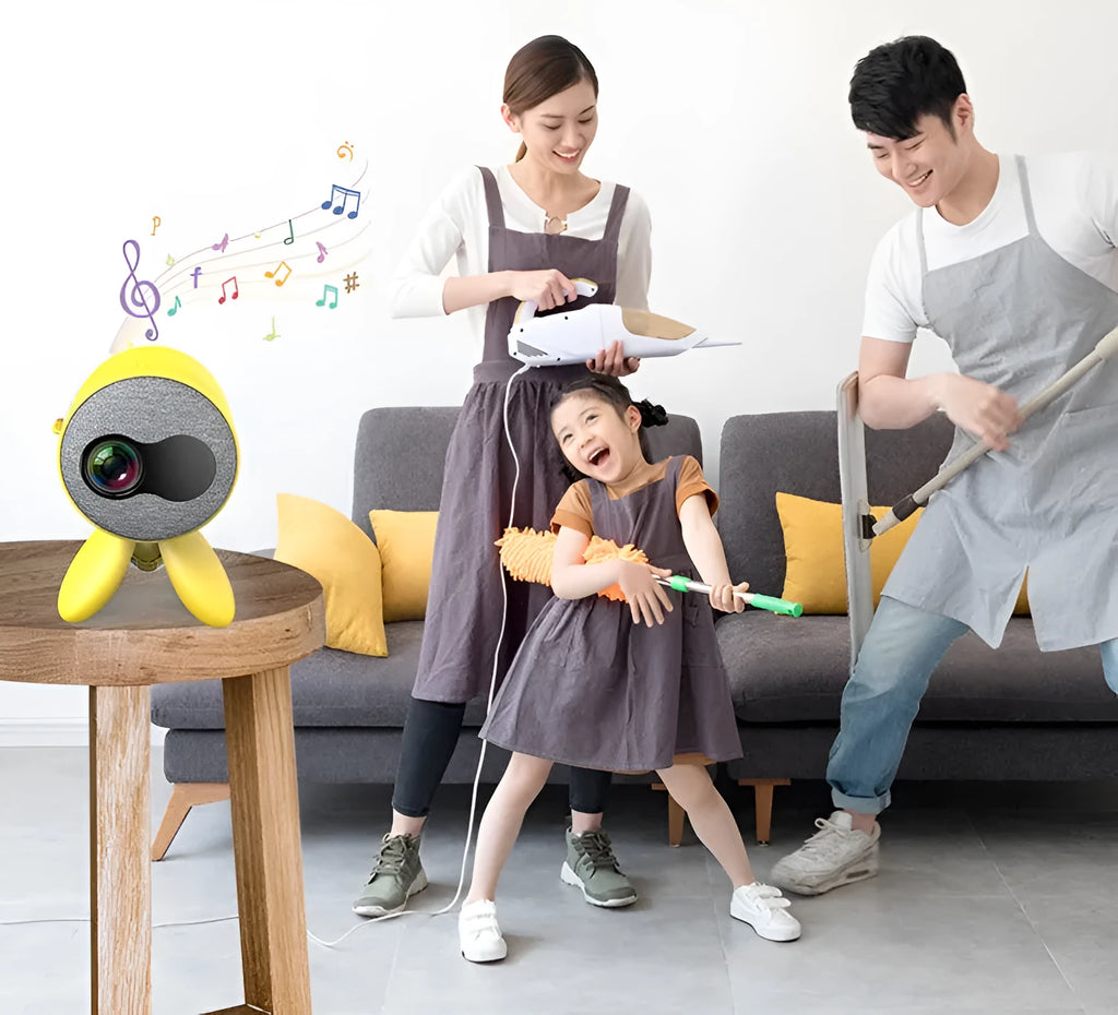 YG220 white or yellow LED projector showing front projection design and compact 0.7kg build