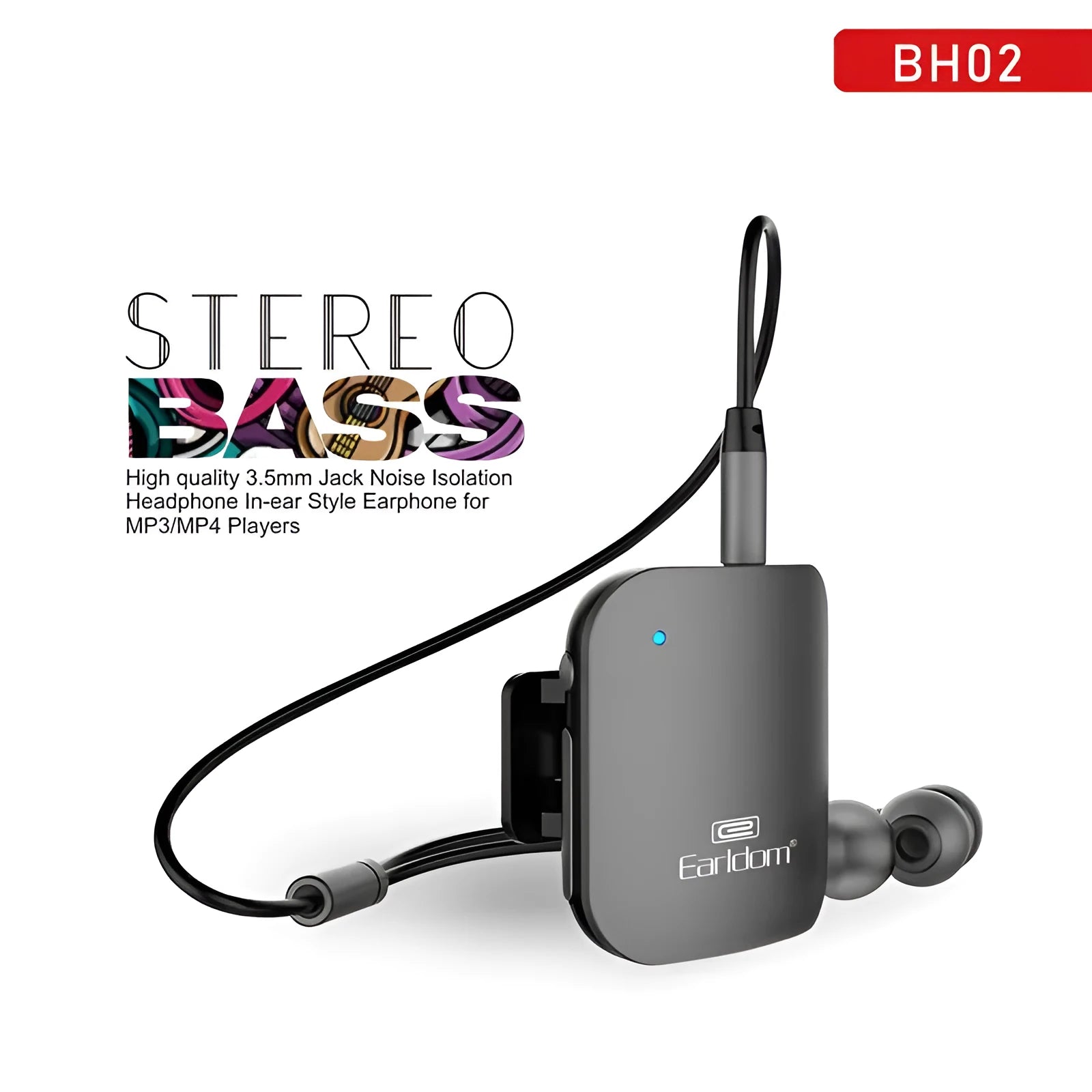 Black Bluetooth lavalier headset with microphone, showing wireless audio receiver unit.