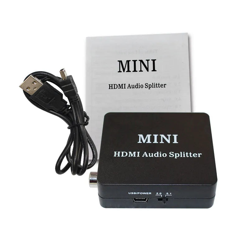 Black HDMI audio extractor splitter with HDMI, SPDIF and R/L analogue outputs, 1080P support