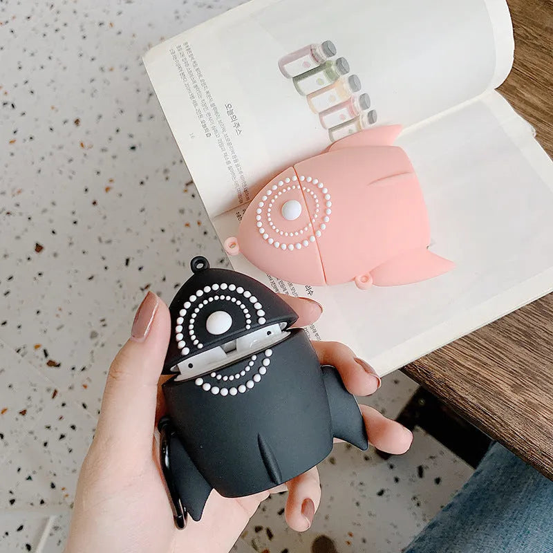 Pink silicone protective case with rocket design for Apple AirPods 1 and 2 charging case