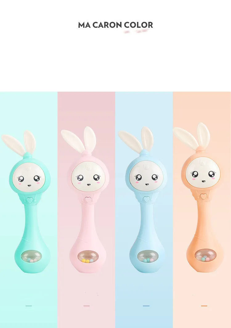 Colourful baby teething toy shaped like a music stick, made from ABS plastic.