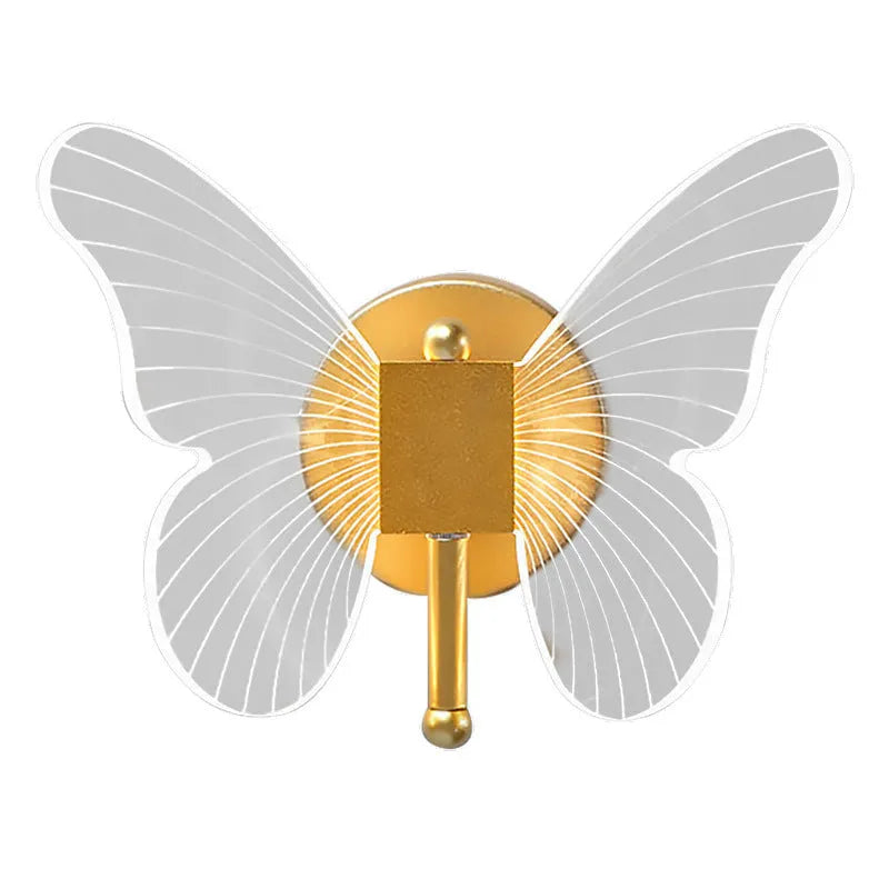 Gold butterfly acrylic wall lamp with three-colour dimming for warm bedside decoration