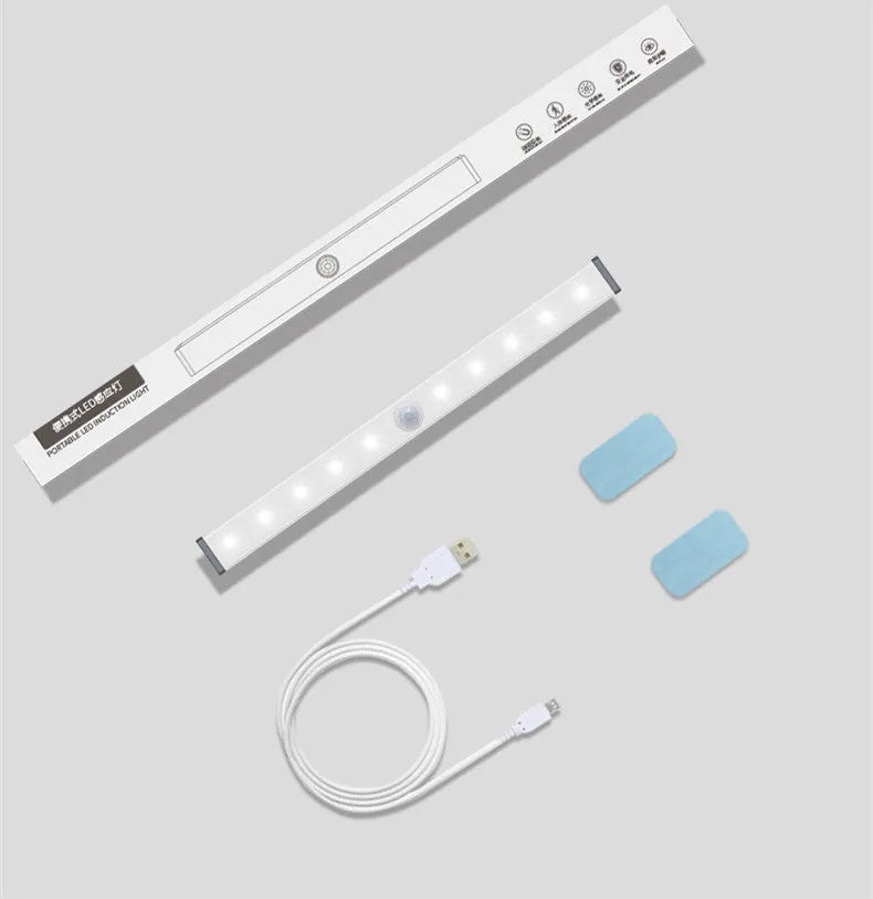 USB rechargeable magnetic LED closet light with motion sensor on a metal surface.