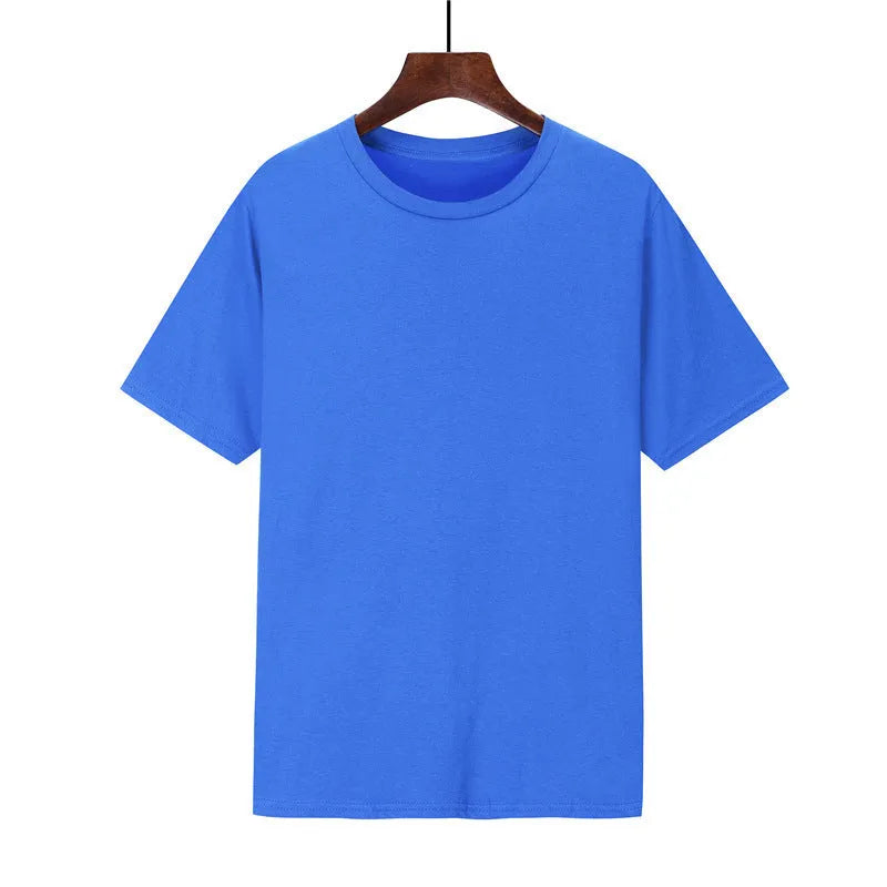 A man's loose-fitting black cotton T-shirt with short sleeves, laid flat.
