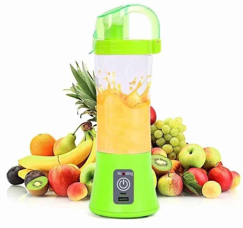 Blue portable electric handheld juicer blender with 400ml cup and USB charging port