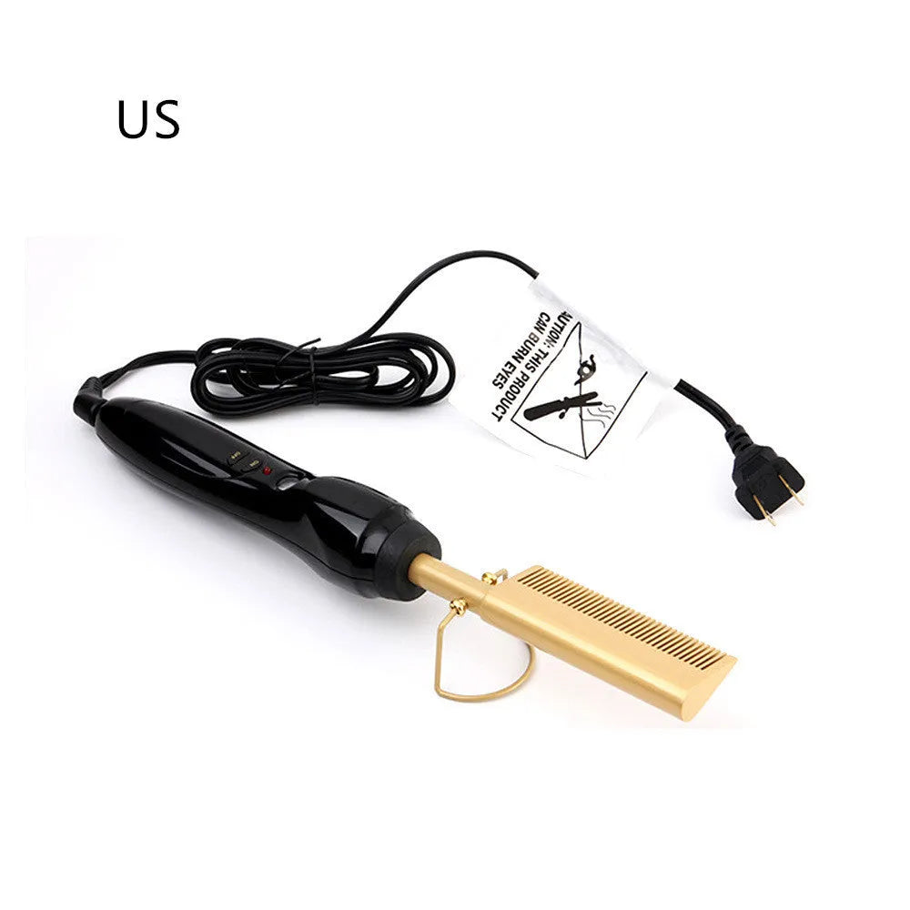 Multifunctional gold ceramic hair comb with 21-30mm thermal conductor and temperature control dial