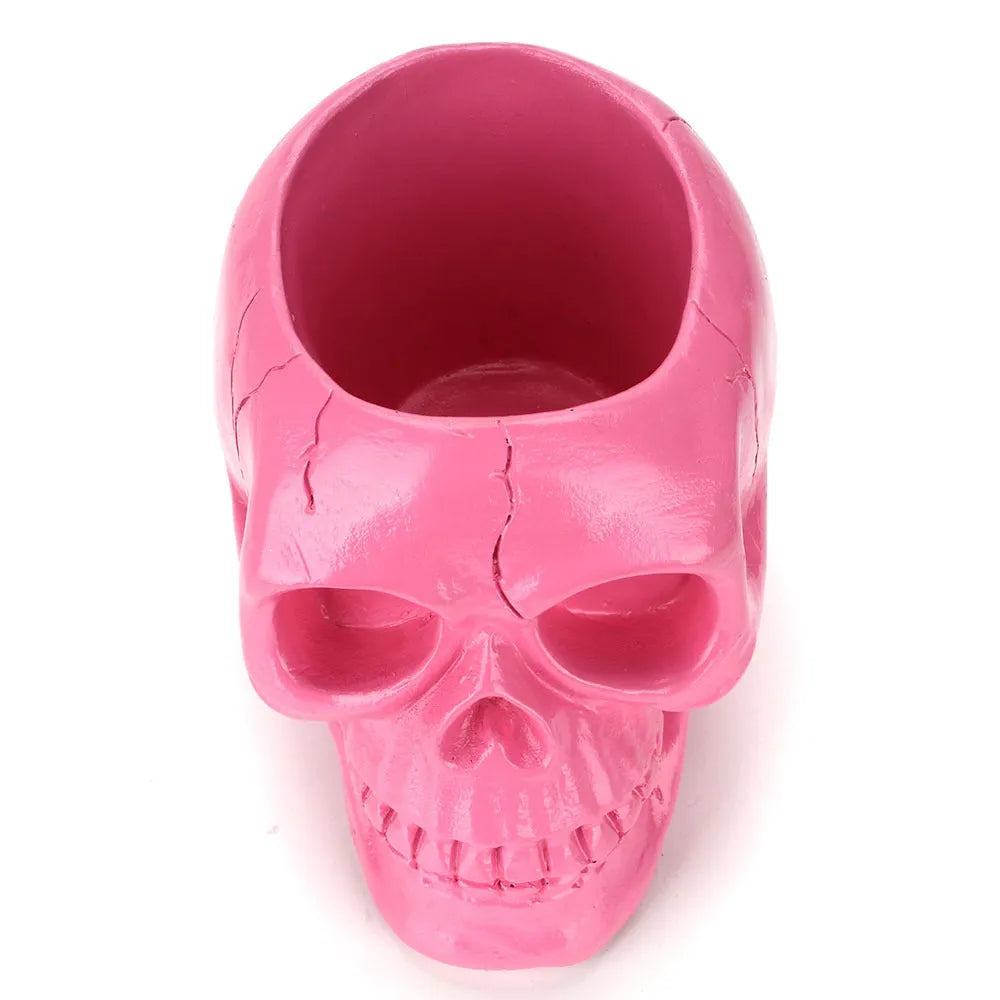 Black skull head resin storage tube with open top, 350ml capacity, for beauty tools or stationery