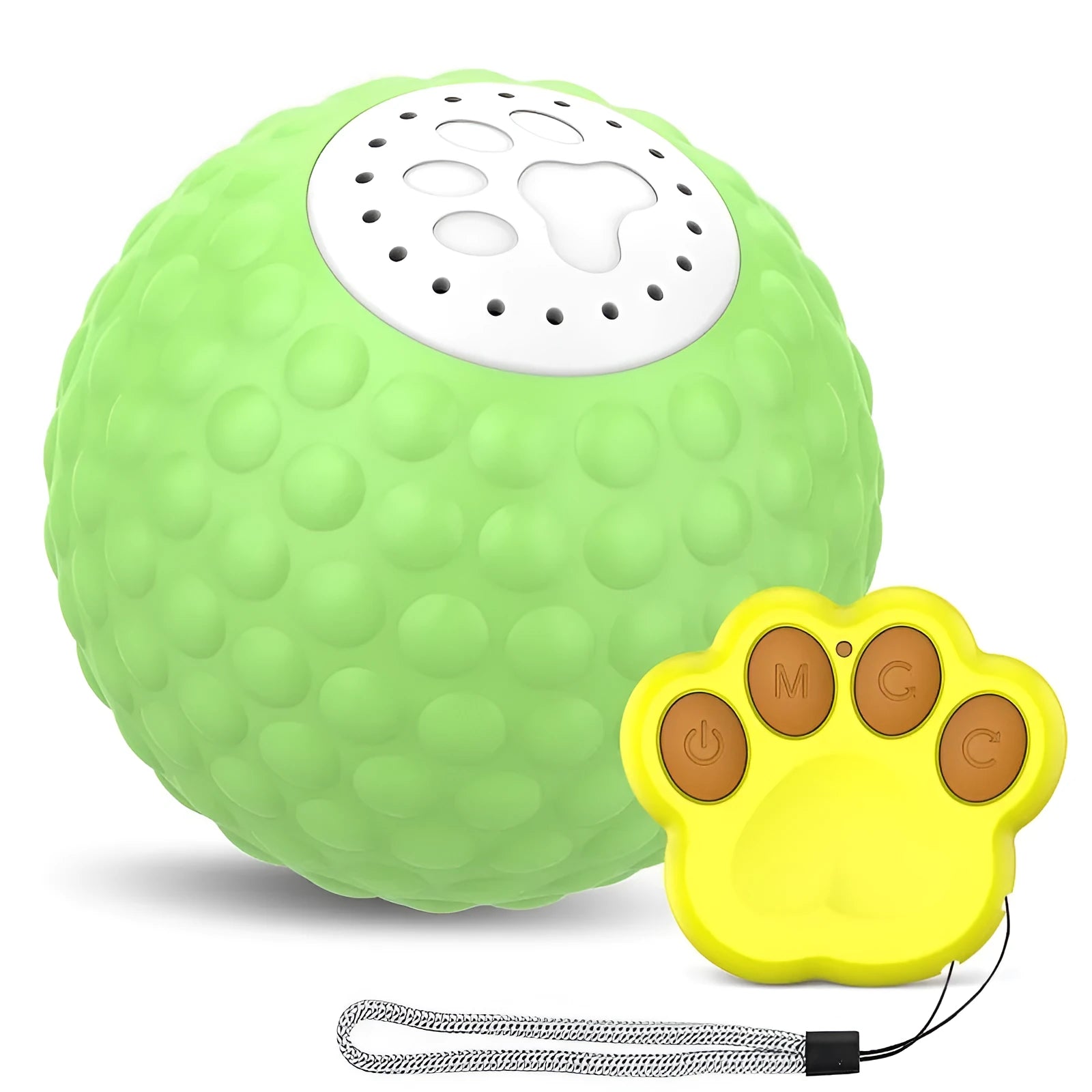 Remote control cat toy ball in blue, green, and yellow colour options