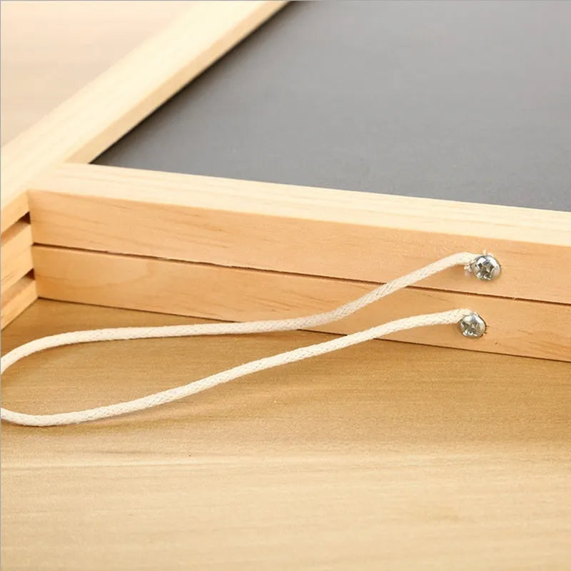 A-shaped double-sided wooden easel blackboard 20x30cm on countertop