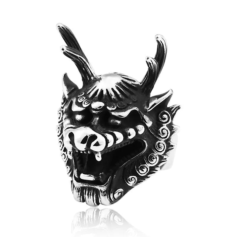 Men's stainless steel dragon ring with embossed dragon motif, sizes No.7 to No.13