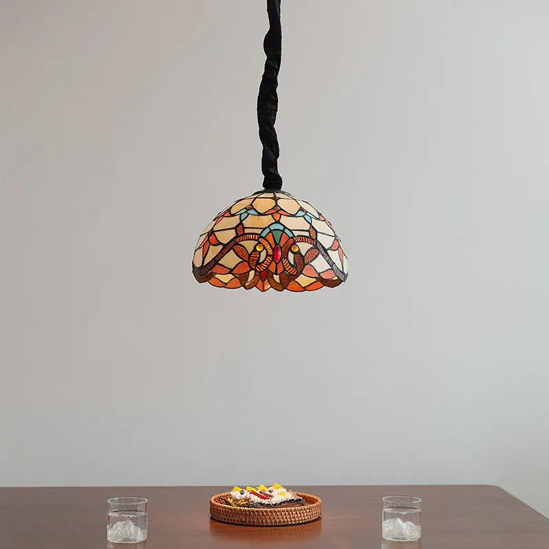 MD-1027 Mediterranean pendant lamp with hand-woven glass shade and ABS body for bedroom or dining room