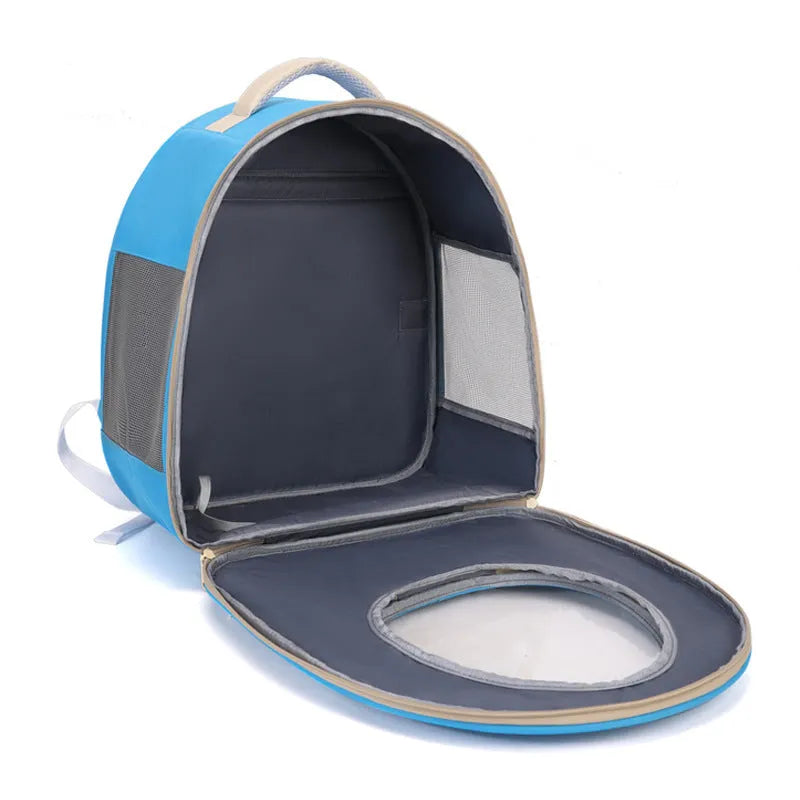 Breathable pet backpack large capacity space capsule in green solid colour polyester material