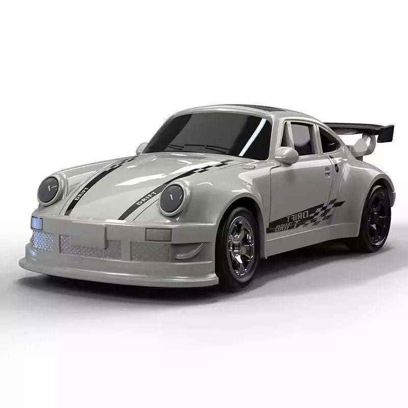 Mini RC four-wheel drive drift car in black plastic body with remote control