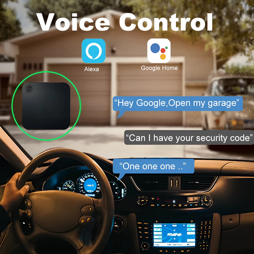 Black plastic WiFi garage door controller with mounting accessories for smart home automation