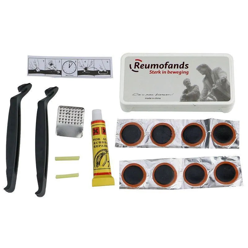 Soft silicone bicycle saddle cushion with black PU leather cover, shown with included waterproof cover, wrench, and puncture repair kit.