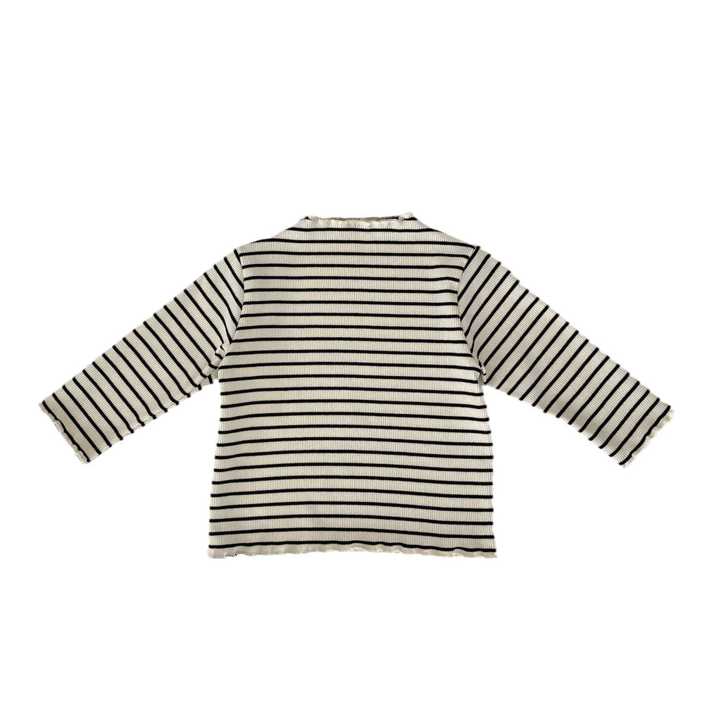 Girls half turtleneck cotton undershirt long sleeve print top black stripes