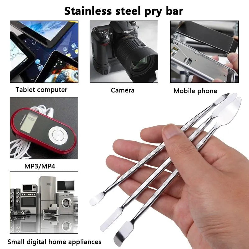 Handskit electronics repair toolkit showing soldering iron, screwdriver set, tweezers, and tools in a black carry bag.