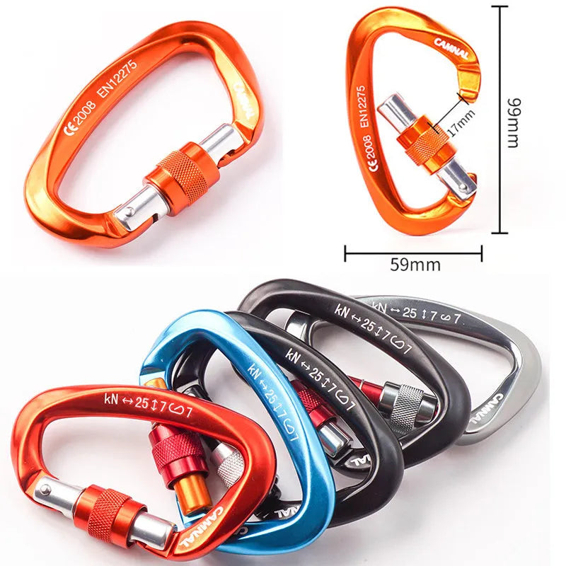 Lock climbing safety buckle D-shape screwgate carabiner 7075 aviation aluminium 25kN black red