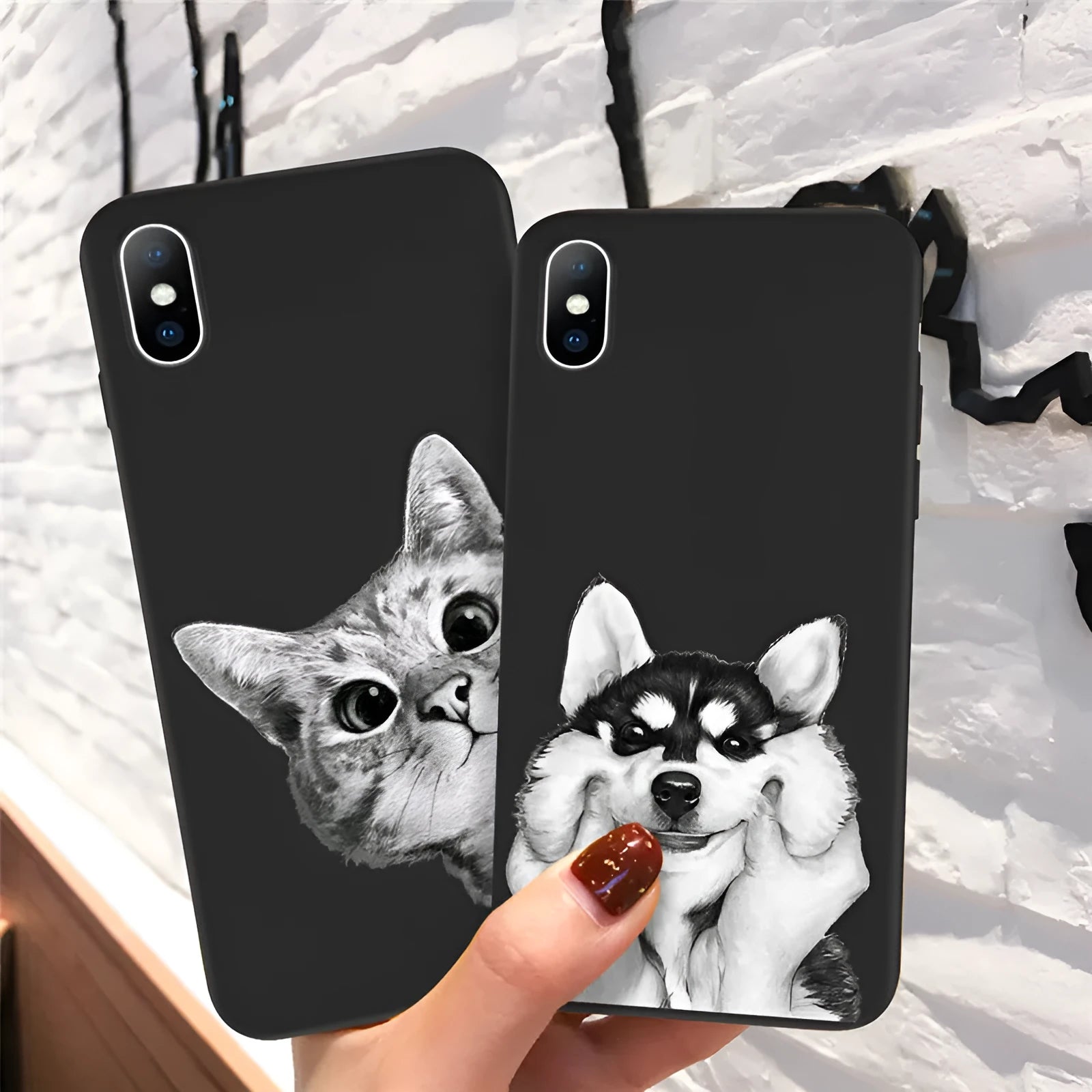 Soft TPU silicone phone case with cartoon cat dog fish pattern for iPhone