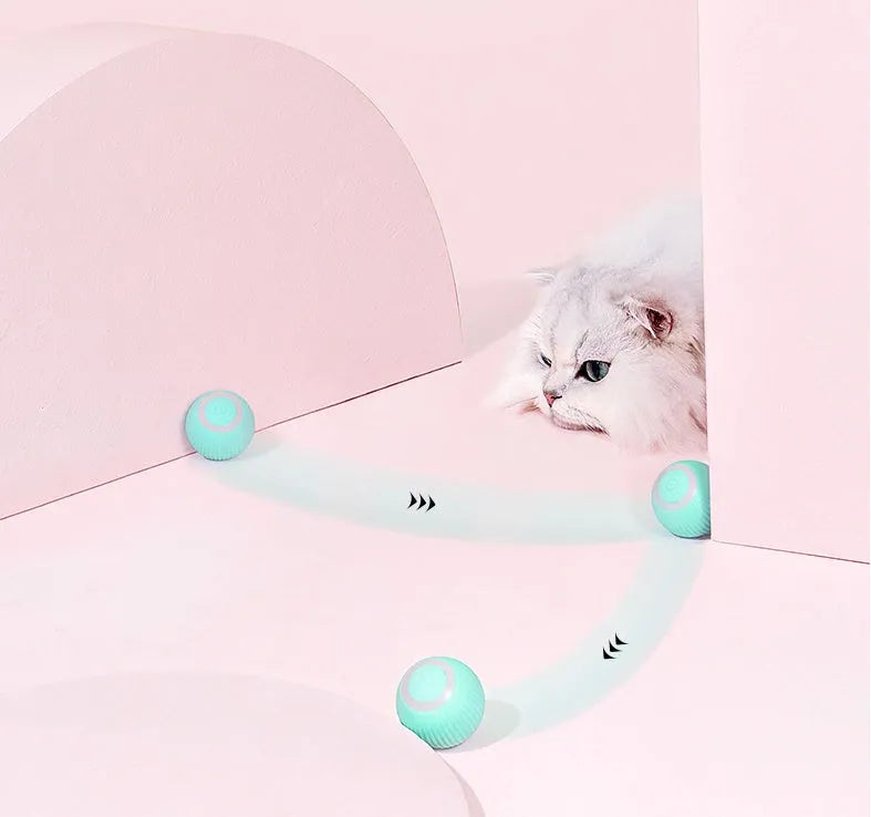 Green automatic rotating ball cat toy with 43mm diameter for claw control and intelligent obstacle avoidance