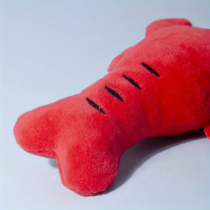 Red squeaky lobster plush dog toy measuring 12.5 cm for small and medium breeds