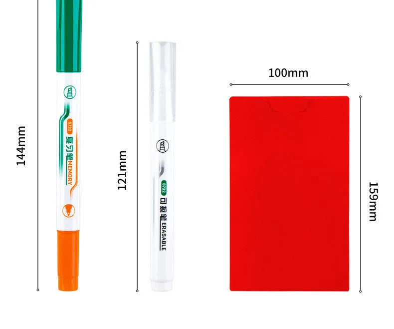 Green erasable highlighter pen set with plastic shell and card packaging