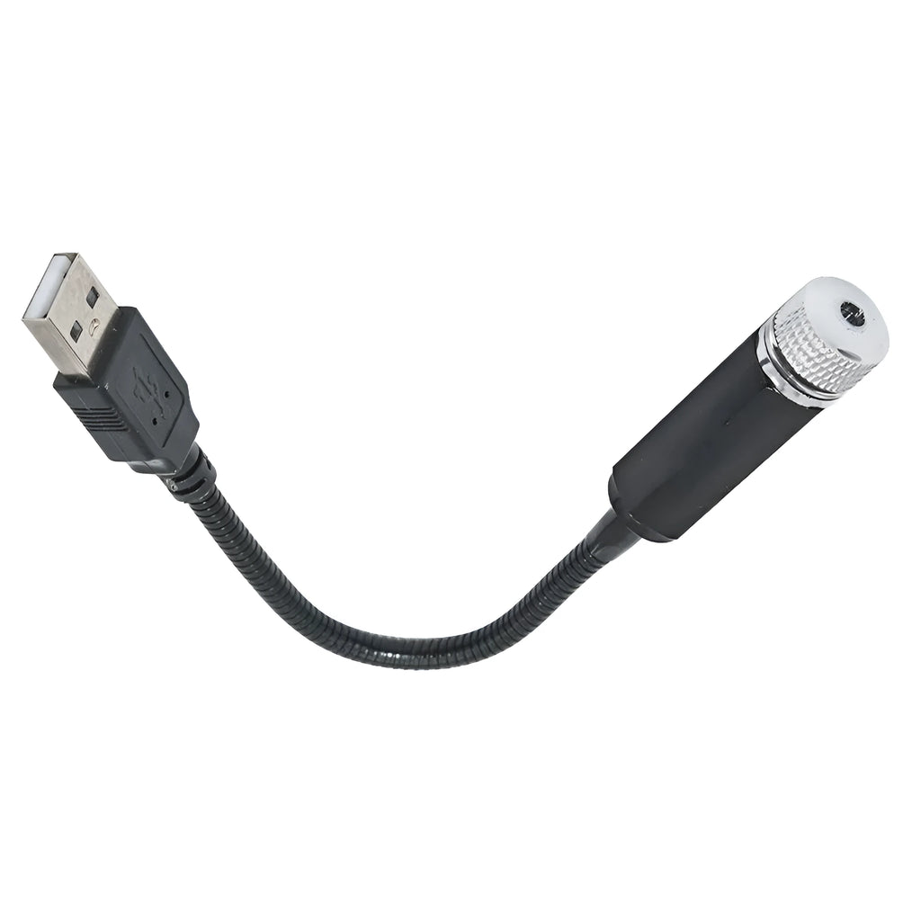 Purple star effect car roof LED light with USB cable and aluminium housing.