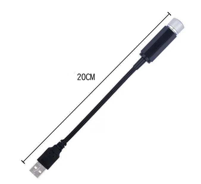 Purple star effect car roof LED light with USB cable and aluminium housing.