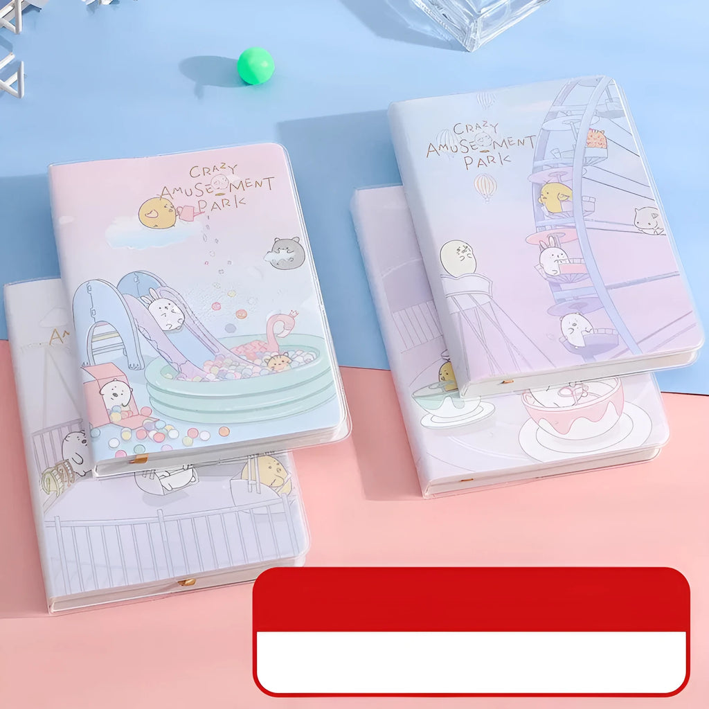 A6 waterproof plastic sleeve notepad diary with amusement park theme designs and PU soft cover