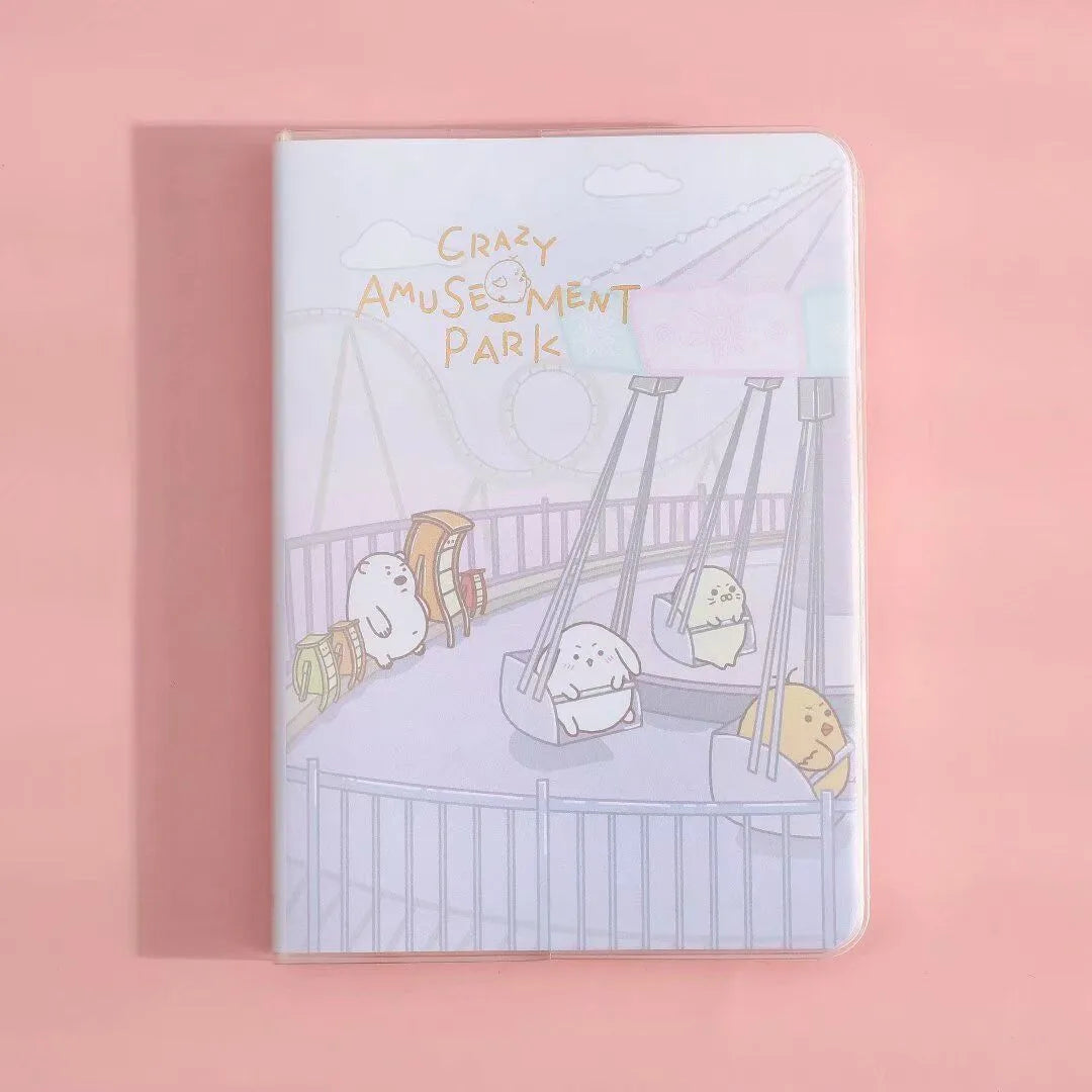 A6 waterproof plastic sleeve notepad diary with amusement park theme designs and PU soft cover