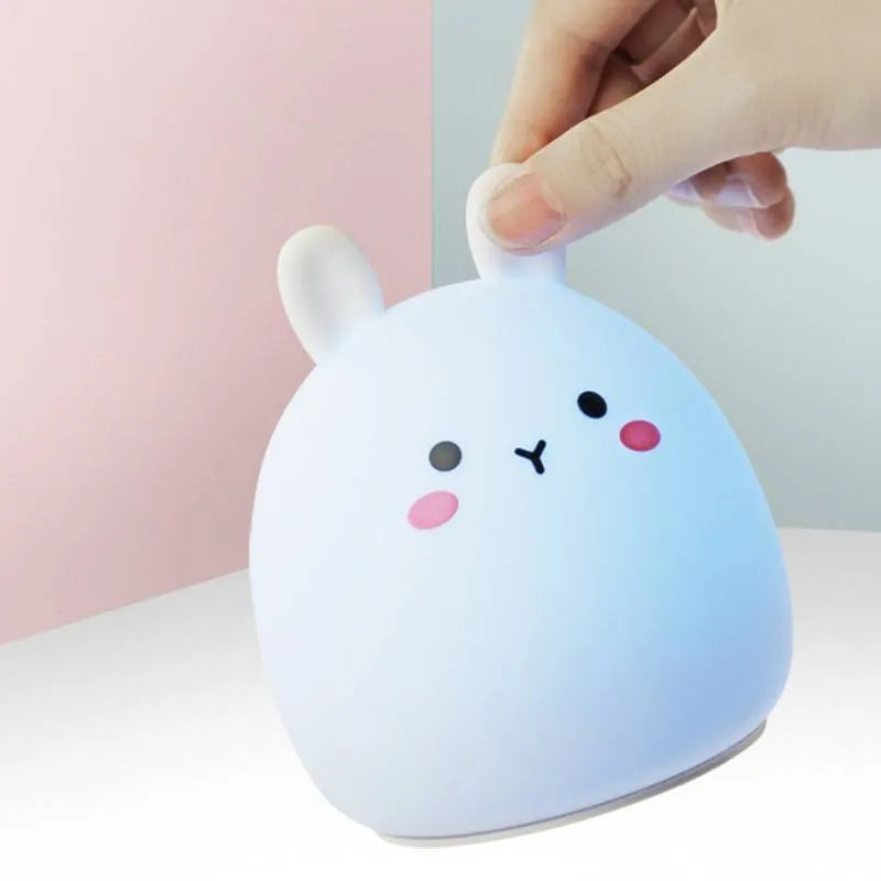 Silicone rabbit-shaped rechargeable night light with colour-changing LED illumination