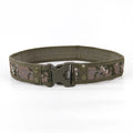 Wide edged thick canvas waist belt with plastic buckle, shown in green