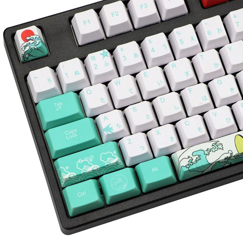 Coral Sea five-sided sublimation PBT keycap set in style A with OEM profile on a mechanical keyboard