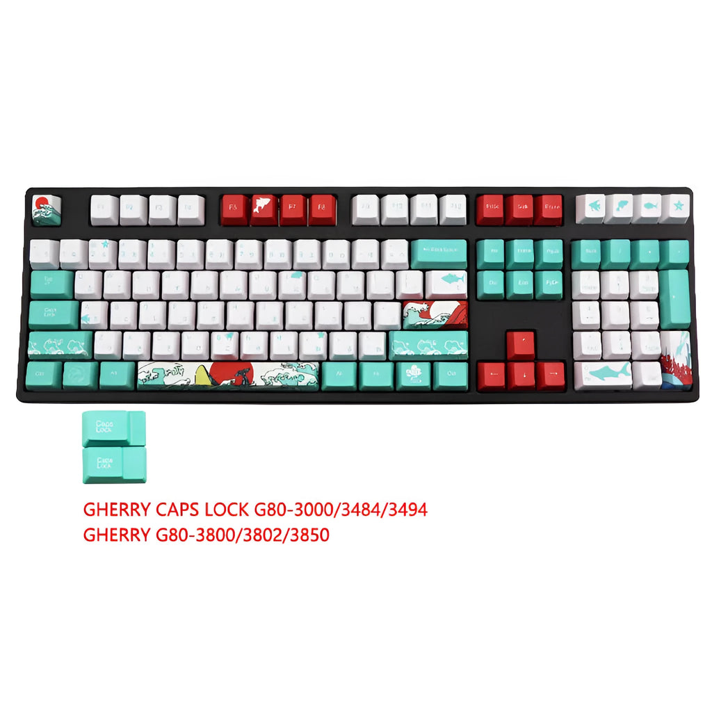 Coral Sea five-sided sublimation PBT keycap set in style A with OEM profile on a mechanical keyboard