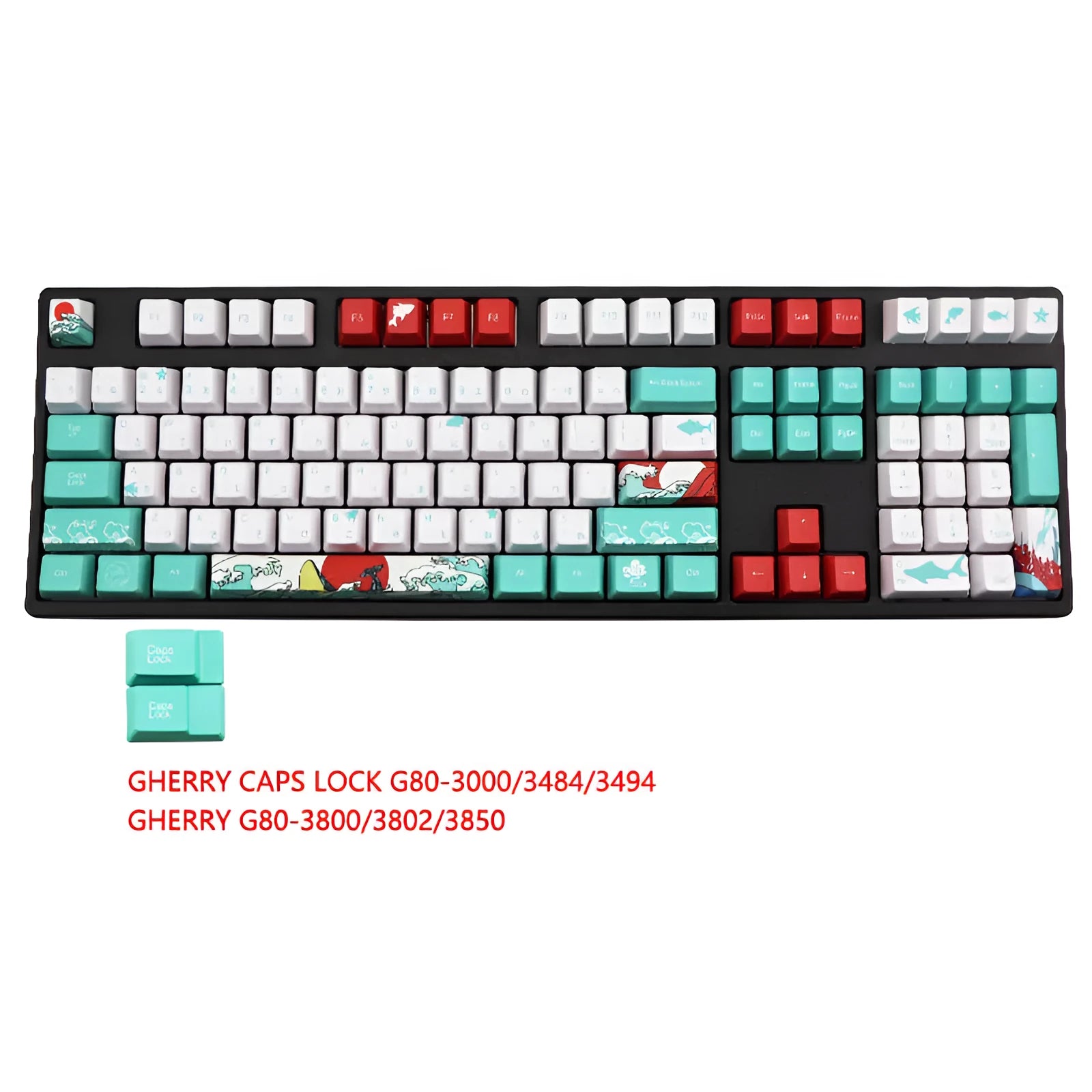 Coral Sea five-sided sublimation PBT keycap set in style A with OEM profile on a mechanical keyboard